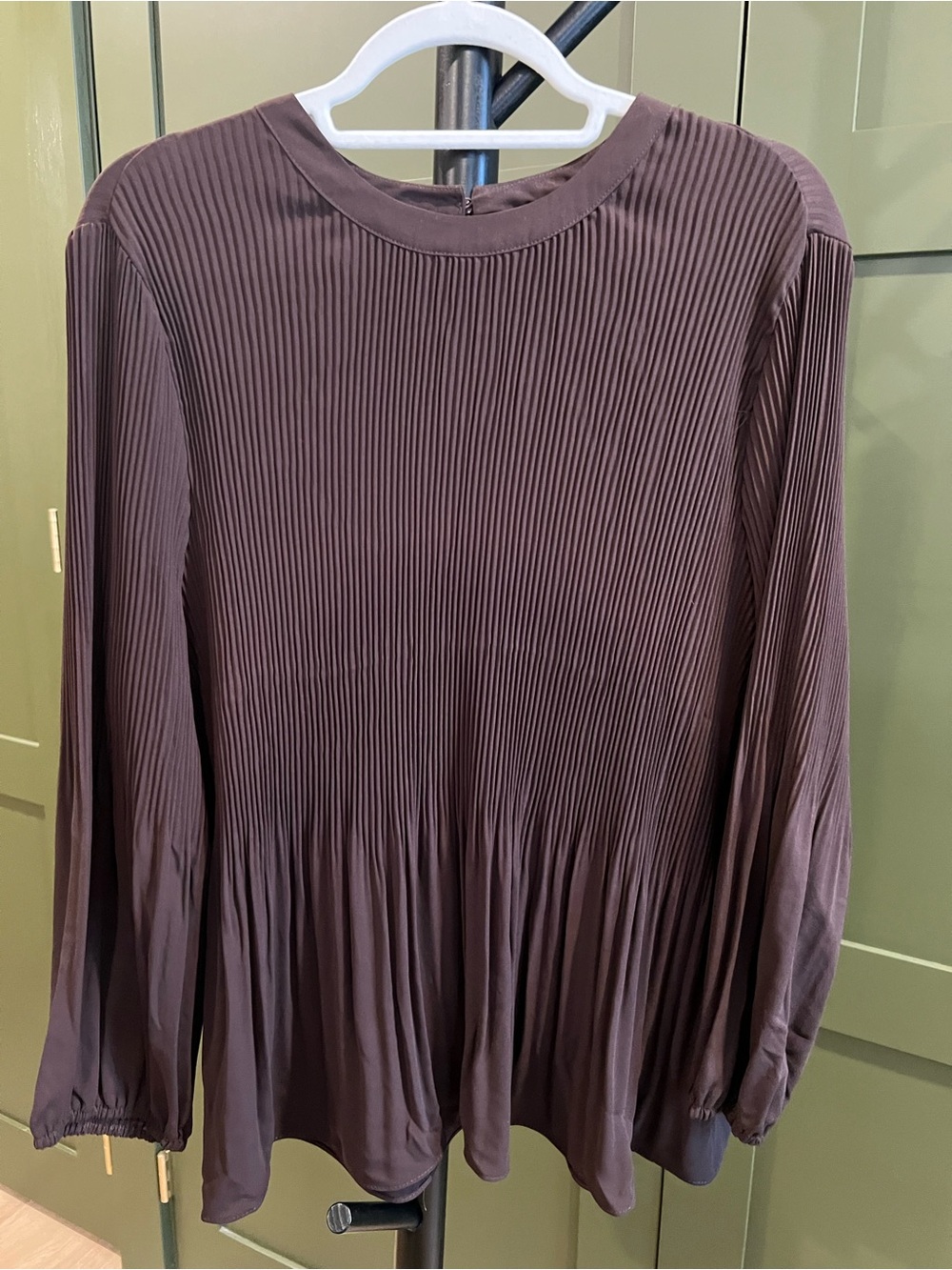 Adrianna Papell Pleated Long-Sleeve Blouse in Brown